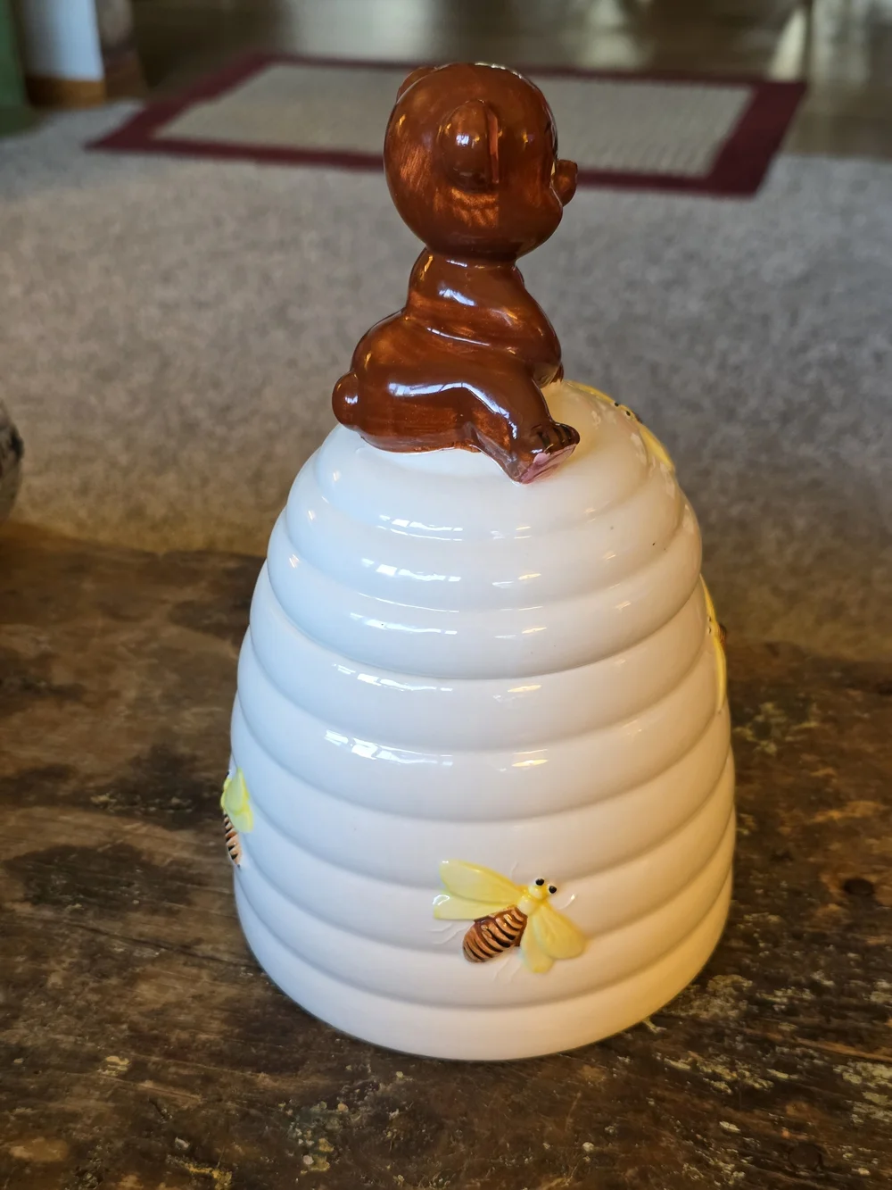 Giftcraft Anthropomorphic Ceramic Bear-Top Beehive Cookie Jar - White and Brown